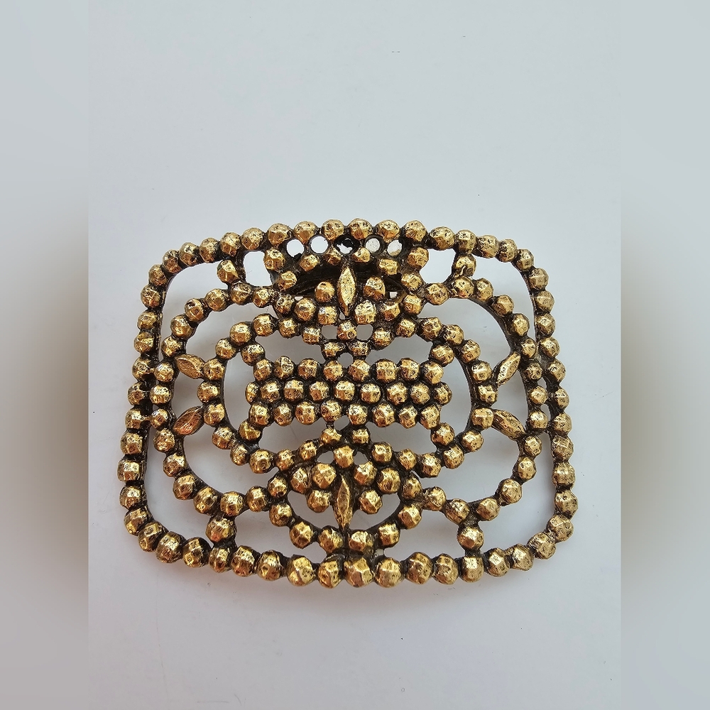 Vintage Signed MUSI Shoe Clip - Gold Tone Openwork Beaded Lattice 1960s